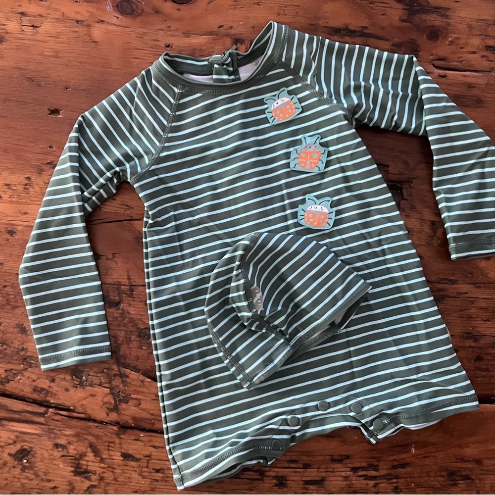 Toddler Striped Rashguard Set in Green 18-24 months